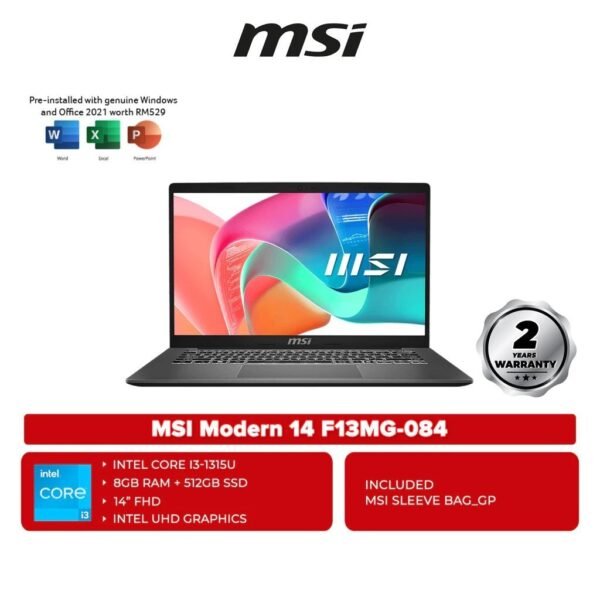 MSI Modern 14 F13MG-084 14" FHD Laptop Platinum Gray